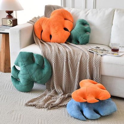 19.6 Inch Dark Green Leaf-Shaped Cotton Fill Decorative Throw Pillow for Bed Couch, Nature-Inspired Leaf Pillow