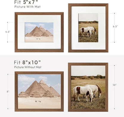 8x10 Picture Frame, Solid Oak Wood 8 x 10 Photo Frame with Mat to 5x7(Openning Size is 4.5x6.5), 10x8 Picture Frames for Wall and Tabletop Display, Natural Oak 8x10 Frame, (Walnut Set of 3)