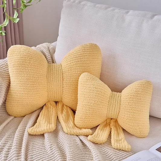 Bow Pillow, Decorative Throw Pillows with Soft Plush, Bow Throw Pillow for Couch Bed, Home Decor Bow Shaped Pillow for Bedroom Living Room (Yellow, 12 Inches)