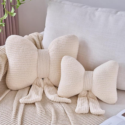 Bow Pillow, Decorative Throw Pillows with Soft Plush, Bow Throw Pillow for Couch Bed, Home Decor Bow Shaped Pillow for Bedroom Living Room (Beige, 12 Inches)