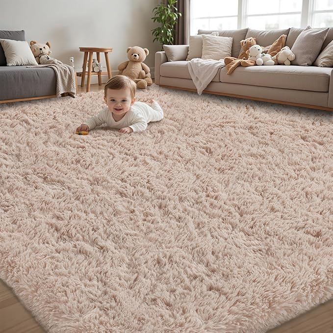 5x8 Area Rug for Living Room:Ultra Soft Fluffy Shag Beige Rugs,Large Fuzzy Plush Indoor Non Slip Carpet Washable Rug for Bedroom Kids Nursery Office Dorm Modern Decor(Beige 5'x8')