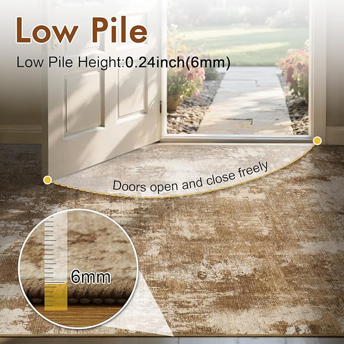 8x10 Ft Large Area Rugs for Living Room, Soft Non-Slip Washable Rugs Modern Abstract Pattern Carpet for Bedroom Indoor Floor Nursery Home Decor (Brown)
