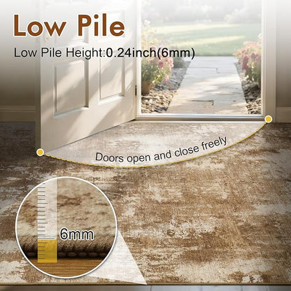 8x10 Ft Large Area Rugs for Living Room, Soft Non-Slip Washable Rugs Modern Abstract Pattern Carpet for Bedroom Indoor Floor Nursery Home Decor (Brown)