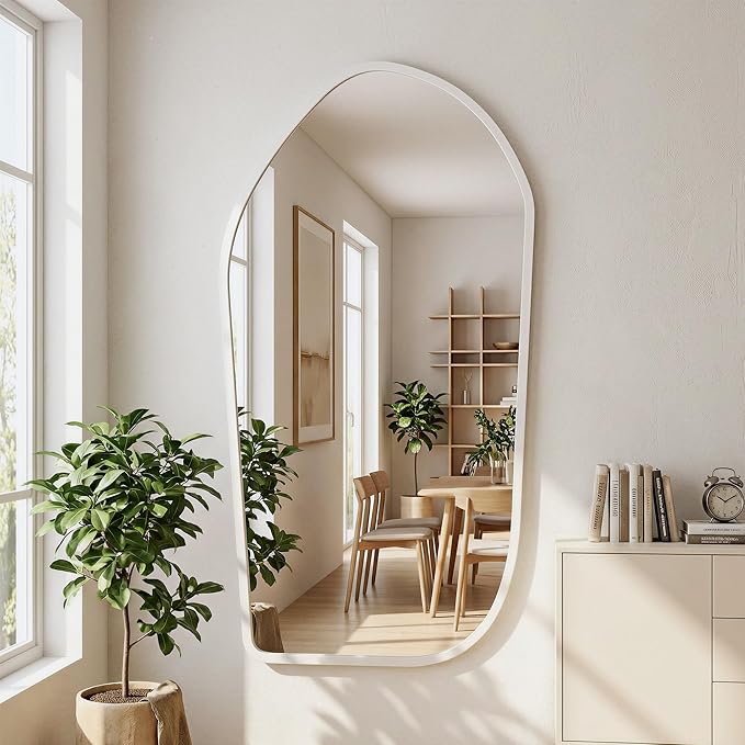 Suidia Full Length Mirror, Oversized Floor Mirror with Solid Wood Frame, Large Standing Mirror for Bedroom Living Room, Wood Art Style, White, 86" L x 40" W