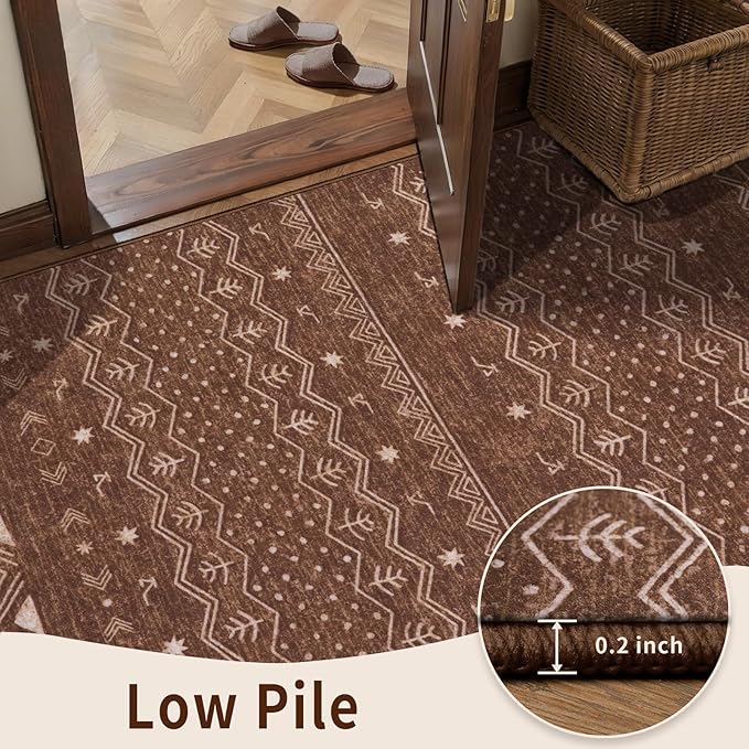 SERISSA 5x7 Area Rugs for Living Room, Washable Non-Slip Coffee Brown Boho Rug, Soft Low-Pile Geometric Indoor Large Carpet for Dining Room Bedroom Home Office Playroom