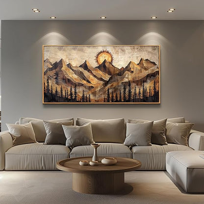 QIYILEXWART Large Wall Decor For Living Room Canvas Wall Art For Office Modern Wall Decorations For Bedroom Mountain Sun Landscape Painting Farmhouse Pictures Artwork Home Decor 24x48