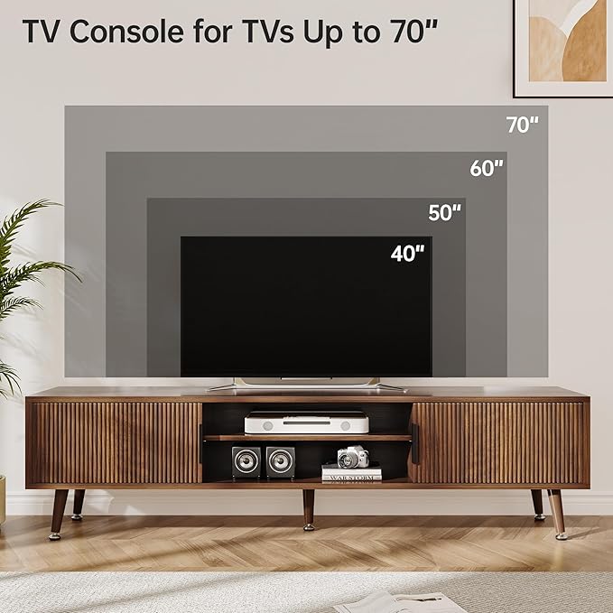 Airynee Mid Century TV Stand, Modern TV Console for TVs up to 70 Inches, Entertainment Center with Storage, TV and Media Consol, 62 Inch (Walnut)