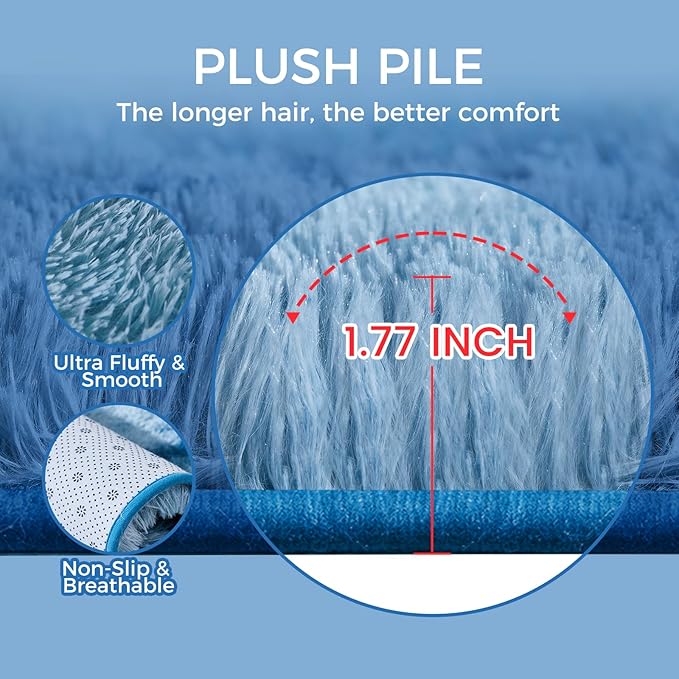 Ultra Soft Rug for Living Room, 4X6 Fluffy Shag Area Rug for Bedroom, Modern Shaggy Carpets Fuzzy Rug for Teens Dorm Nursery Home Decor Aesthetic, Upgrade Anti-Skid Durable, Tie-Dyed Blue Grey