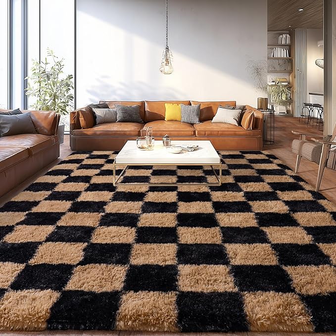 Upgrade Non-Slip Plush Rugs for Living Room, Soft Shaggy Carpets for Living Room, Fuzzy Rugs for Kids' Room, Perfect Decor for Modern Home Grid 8x10Feet