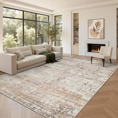 Rugxara 8x10 Modern Abstract Area Rugs,Large Soft Rugs for Living Room,Neutral Washable Rug,Beige Rugs for Bedroom Dining Room, Non-Slip Foldable Thin Indoor Carpet, Stain Resistant(Beige Grey)