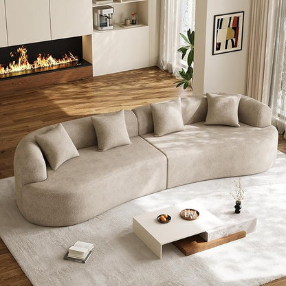 131" Oversized Sectional Sofa for Living Room, Modern Luxury Plush Chenille 4-Seater Extra Deep & Wide Seat Curved Cloud Couch with 4 Throw Pillows, No Assembly Needed, Light Brown