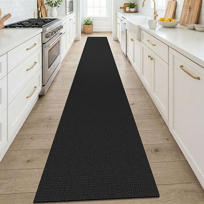 KOZYFLY Black 2x14 Runners Rugs for Hallway, Long Washable Runner Rug, Woven Non Slip Kitchen Runner, Flatweave Entryway Rug, Floor Carpet for Entry, Aisle, Hall, Black/Dark Grey