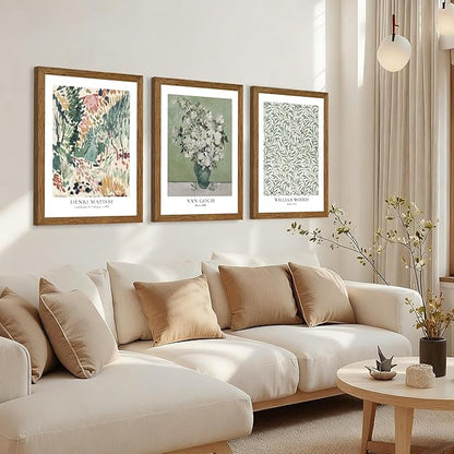 JLTULT 3 Piece Vintage Sage Green Canvas Wall Art, Van Gogh Matisse Wall Decor, Botanical Painting Artwork Prints for Living Room Bedroom Home Office 16X24 inch Wood Framed Easy to Hang