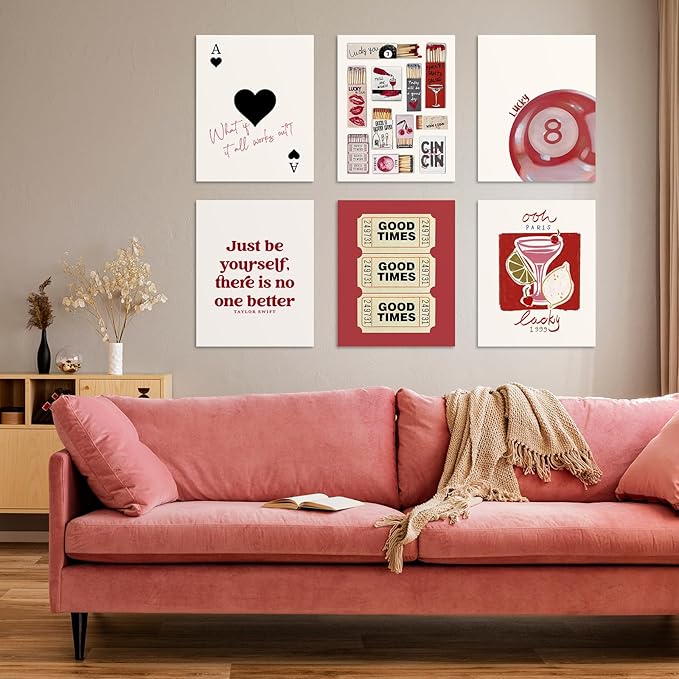 Habseligkeit Cute Wall Art Prints, Retro Wall Decors for Room Aesthtic, Posters for Girls Bedroom Decor Aesthetic Unframed, 8X10in, Set of 6