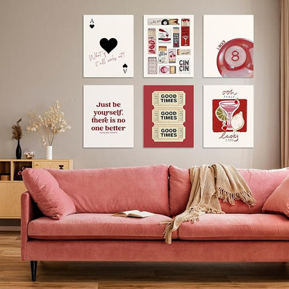 Habseligkeit Cute Wall Art Prints, Retro Wall Decors for Room Aesthtic, Posters for Girls Bedroom Decor Aesthetic Unframed, 8X10in, Set of 6