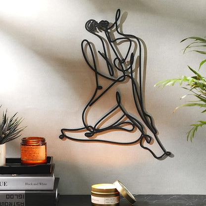 LEIFIDE Metal Wall Art - Female Wire Decor, Abstract Style for Bedroom, Bathroom, Living Room, 13.8 x 11.8 Inch (Black)
