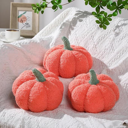 Namalu 3 Pcs Thanksgiving Pumpkin Pillows 3D Throw Cushion Soft Sofa Pillows Stuffed Pumpkin Decoration for Fall Winter Living Room Home Christmas Thank You Gifts(7.87 Inch,Orange)