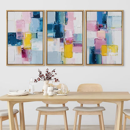 SIGNLEADER Framed Canvas Print Wall Art Set Vibrant Colorful Block Abstract Bold Pink Blue Illustrations Minimal Decorative Bohemian Nordic for Living Room, Bedroom, Office - 16"x24"x3 NATURAL