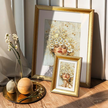 TWING 4x6 Gold Picture Frames Set of 6,Rustic Gold Frames Display Pictures 3x5 with Mat or 4x6 Without Mat,Tabletop Display and Wall Mounting Collage Photo Frame,Set for Wall Gallery