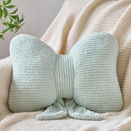 Bow Pillow, Decorative Throw Pillows with Soft Plush, Bow Throw Pillow for Couch Bed, Home Decor Bow Shaped Pillow for Bedroom Living Room (Green, 16 Inches)