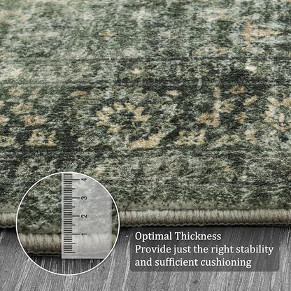 Morebes Washable Green 5x7 Area Rugs, Vintage Soft Bedroom Rug Non Slip, Non-Shedding Distressed Indoor Floor Throw Carpet for Bathroom Kitchen Living Dining Room Playroom Farmhouse Christmas Decor