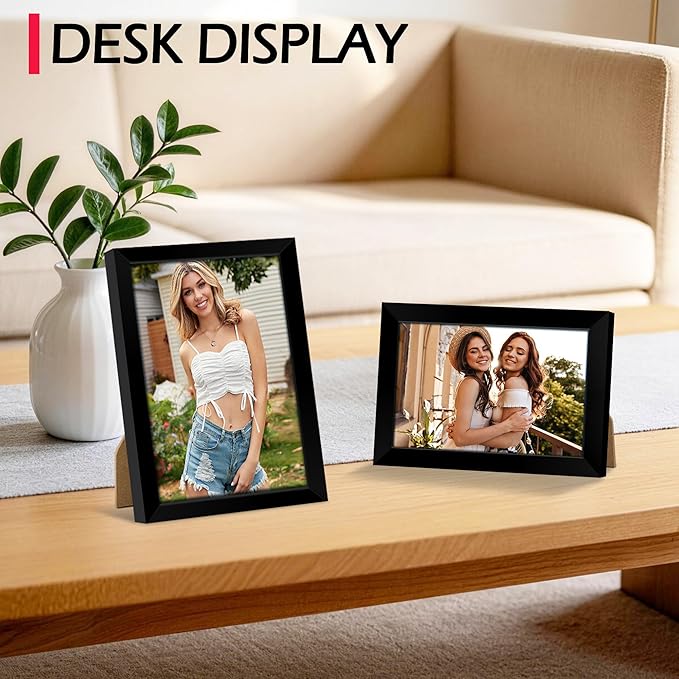 8x8 Picture Frame, Black Photo Frame for Tabletop or Wall Display, Display Pictures 4x4 with Mat or 8x8 Without, Frame Collage with HD Plexiglass for Wall Gallery Decor, 2 Pack with Gadget