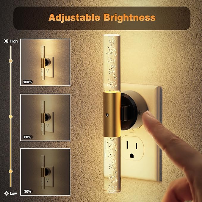 JandCase Night Light Rotating, 2 Pack Night Lights Plug into Wall, 3000K Acrylic Bubble Soft Light with Auto Light Sensor, 0-100LM Adjustable Brightness for Bedroom Bathroom Hallway