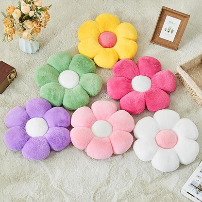 2 Pcs Flower Throw Pillow,15.7'' Daisy Flower Shaped Pillows Set with Faux Rabbit Fur,Soft Flower Plush Throw Pillow Cushions for Bed Sofa Couch Home Decor(White+Purple)
