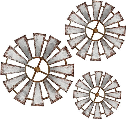 Yookeer 3 Pcs Wood Windmill Wall Decor Farmhouse Hanging Decoration Wooden Windmill Kitchen Decor Rustic Decor Living Room Sculpture Art for Bedroom Nursery Home Decor(Farmhouse)