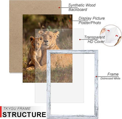 24x36 Picture Frame set of 3, Woode Frame Rustic White, Vertical & Horizontal Wall Hanging Large Studio Gallery Poster Frame for Photos, Posters - Art Prints best gift