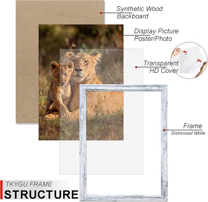 12x16 Picture frame set of 3, Woode frames Rustic White Wall Mounting Horizontally or Vertically, 12 by 16 Wall Gallery Poster Photo Frame with Shatter Resistant Plexiglass,best gift