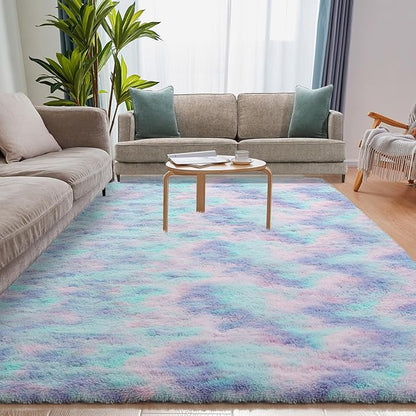 Puremy Rainbow Rug for Girls Room, 3x5 Fluffy Area Rugs for Bedroom, Colorful Kids Rug Cute Anti-Skid Indoor Carpet for Nursery, Living Room, Playroom, Home Decor