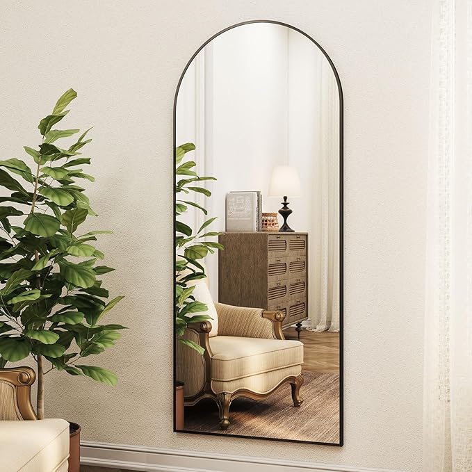 Easly Arched Full Length Mirror - 68" x 24" Large Floor Mirror Aluminum Frame Dressing Mirror with Stand for Bedroom/Living Room Wall Mounted