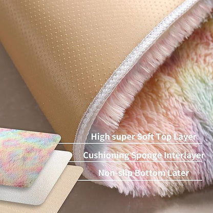 KICHOWUA Area Rug 5x7 Rainbow Fluffy Shag for Girls Bedroom,Ultra Soft Unicorn Plush Fuzzy Washable Thickened Non-Slip Carpet, Pastel Furry Shaggy Rug for Living Room Kids Boys Nursery Dorm