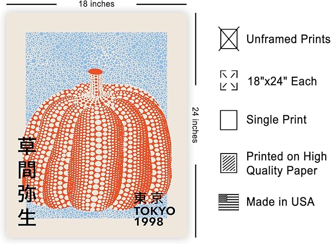 Poster Master Vintage Poster - Pumpkin Forever Print - Tokyo Art - Infinity Dots Art - Chic Gift for Men, Women - Perfect Decor for Living Room, Bedroom, Office, 18x24 Unframed Wall Art
