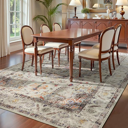 YOH Boho Washable Rug 6x9, Vintage Multi Non Slip Area Rug, Distressed Indoor Carpet for Living Room Bedroom Kitchen Office