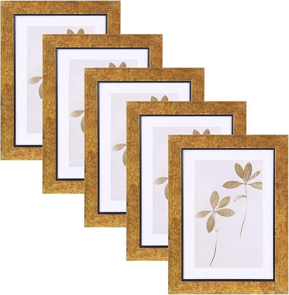 Fixwal 5x7 Picture Frame Set of 5, Vintage Photo Frame, Rustic Retro Picture Frame with Tempered Glass, Decorative Art on Walls and Tabletop Placement