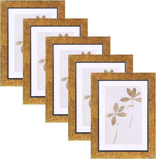 Fixwal 5x7 Picture Frame Set of 5, Vintage Photo Frame, Rustic Retro Picture Frame with Tempered Glass, Decorative Art on Walls and Tabletop Placement