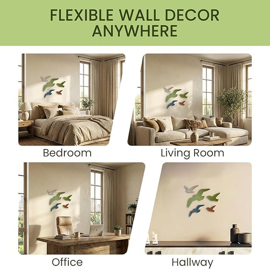 TERRALUMA 5-Piece Bird Wall Decor Set, Double-Sided Painted Wooden Wall Art, Birds in Flight for Coastal & Modern Home Decor