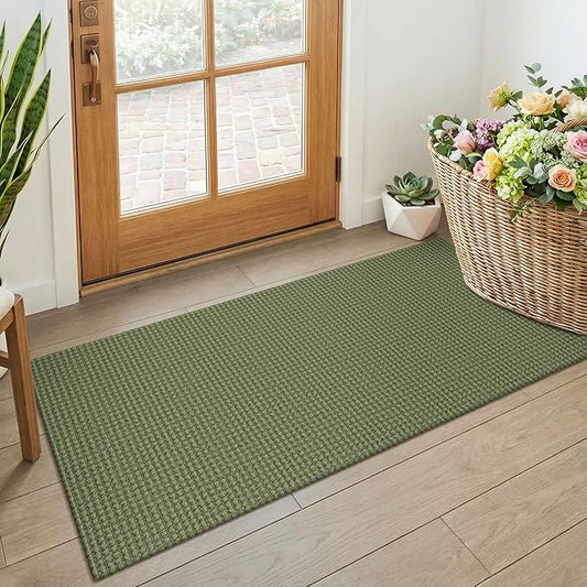 KOZYFLY 2x4 Entry Runner Rug, Small Washable Runners for Entryway, Non Slip Door Mat Indoor Entrance, Front Porch Carpet for Foyer, Kitchen, Bedroom, Bathroom, Olive Green/Earthy Green