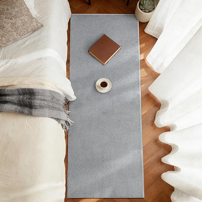 FinRèc 2x8 Washable Runner Rugs for Kitchen Hallway Bedroom, Low Pile Thin Rug Solid Color, Non-Slip Carpet Indoor for Home Decor (Pure Light Grey)