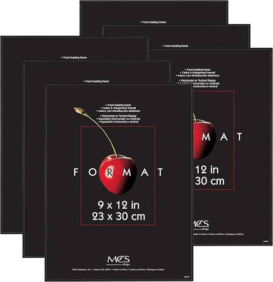 MCS Format 9x12 Picture Frame Black, Gallery Wall Vertical & Horizontal Wall Hanging Picture Frame for Photos & Art Prints (6-Pack)