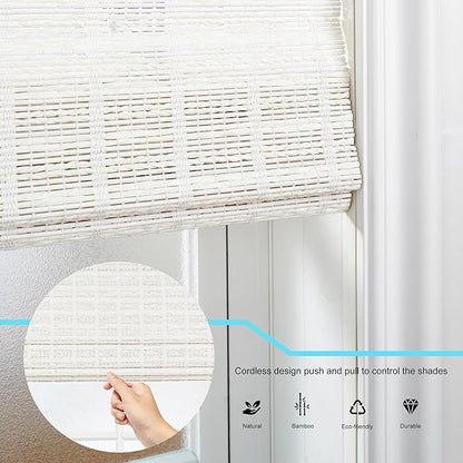 Motorized Bamboo Roman Shades, Motorized Blinds with Remote Compatible with Homekit, Alexa GoogleHome, Smart Wood Woven Shades for Indoor Windows, Customize, White Current