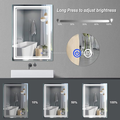 28"x 20" LED Bathroom Mirror Vanity Mirror, Anti-Fog, Dimmable, Color Temperature Adjustable 3000-6000K, Switch-held Memory Led Wall Mirror Suitable for Bathroom, Vanity (Vertical/Horizontal)