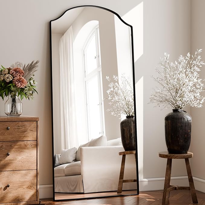BEAUTYPEAK Full Length Mirror, Full Body Mirrors with Unique Arched Design, 71"x32" Floor Mirror with Aluminum Alloy Frame, Standing Hanging or Leaning for Bedroom and Living Room, Black