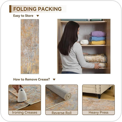 Beige Gold Rug Runners for Hallways Kitchen Non Slip Washable 2x6 Entryway Runner Rugs with Rubber Backing 6ft Long Carpet Runner for Laundry Room Bedroom, Low Pile Stain & Fade Resistant
