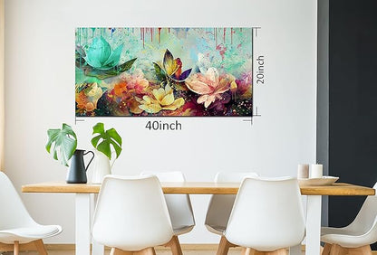 GUGIKA Flower Wall Art for Living Room, Colorful Floral Canvas Wall-Art for Bedroom, Watercolor Lotus Print, Large Size 59x29 Inches