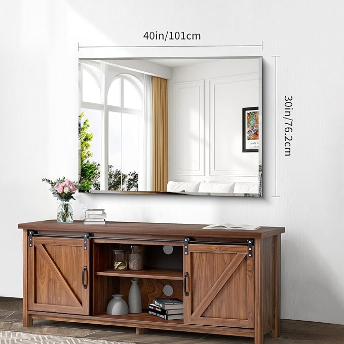CILIBER Beveled Mirror, 30x40 Large Frameless Bathroom Mirrors for Wall, 3mm Tempered Glass Rectangle Vanity Mirror with Beveled Edge, Crystal-Clear, Hangs Horizontally or Vertically