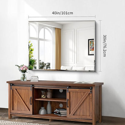 CILIBER Beveled Mirror, 30x40 Large Frameless Bathroom Mirrors for Wall, 3mm Tempered Glass Rectangle Vanity Mirror with Beveled Edge, Crystal-Clear, Hangs Horizontally or Vertically