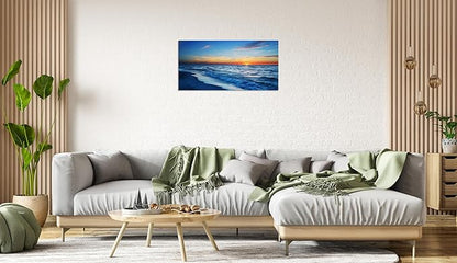 TutuBeer 1 Panel Beach Pictures Wall Art Beach Canvas Wall Art Blue Ocean at Sunrise Picture Print on Canvas Sea Artwork for Walls Seascape Pictures for Home Decor Ready to Hang 12x24inch